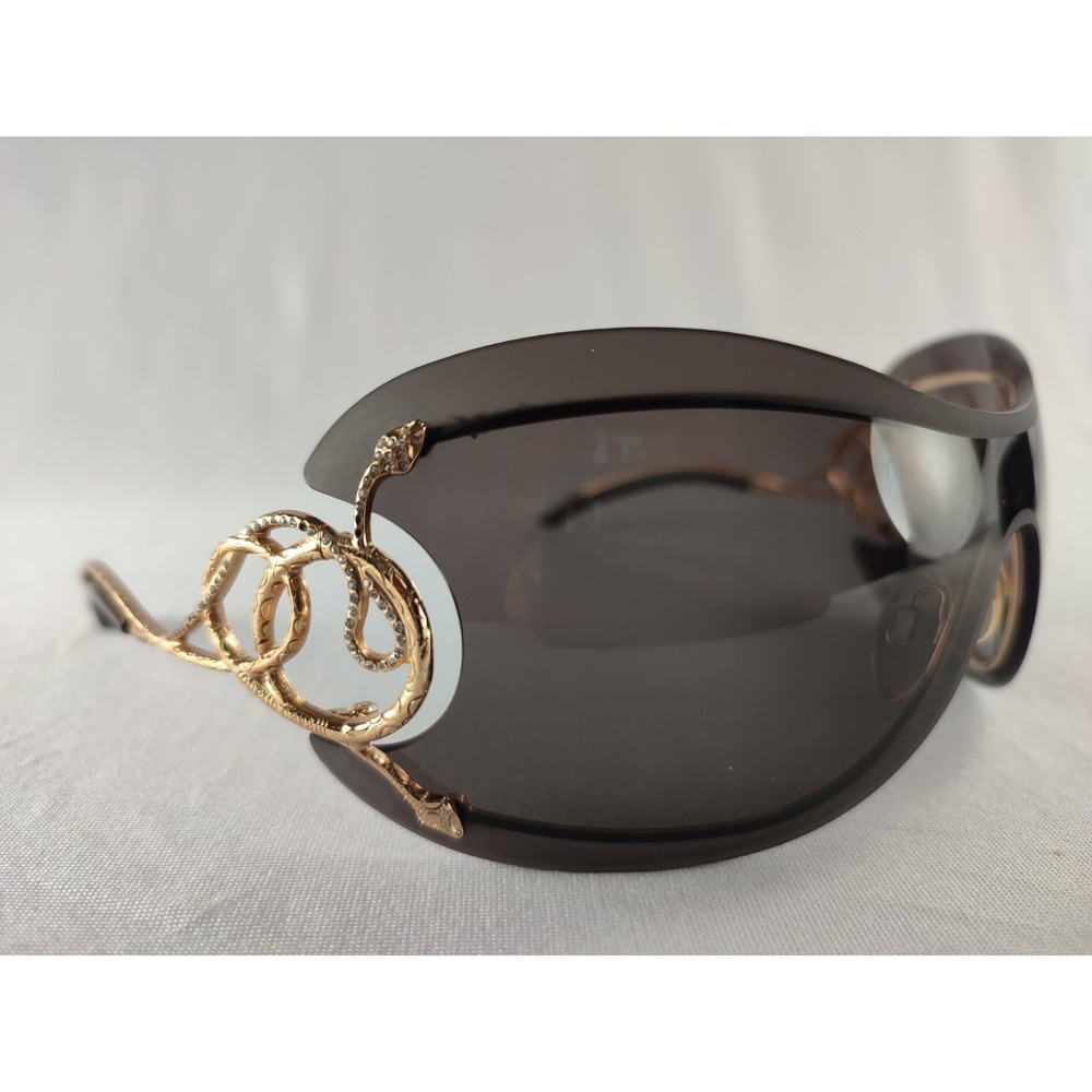 Roberto Cavalli RC223S Snake Crystal Temple Shield Sunglasses Brown Lens w/Case